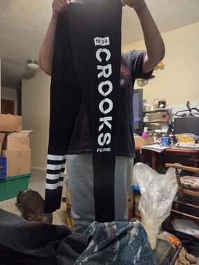 H&M Black Leggings with White CROOKS Side Logo